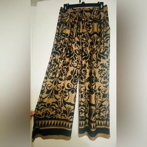 Wide Leg Printed Palazzo Pants - Tan & Black